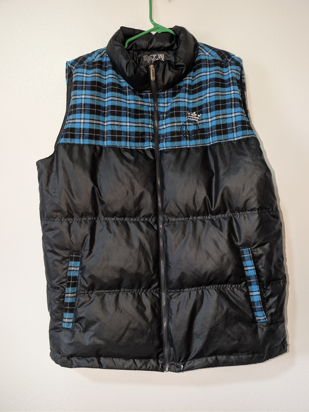 Jiberish Black & Blue Plaid Puffer Vest Size 3XL